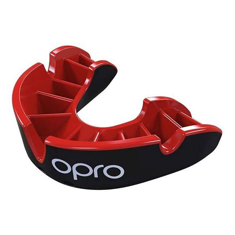 Opro Self-Fit Silver Adult Mouthguard-Black/Red