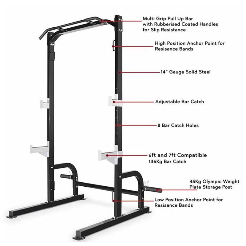 Cage à Squat Et Barre De Traction Ajustable – Charge 250 Kg, Poids User 150 Kg – Pour Développé Couché, Squats, Tractions – Fixation Sol Incluse