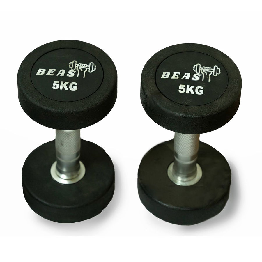 Beast Fitness Round Rubber Dumbbell-5Kg-Pair