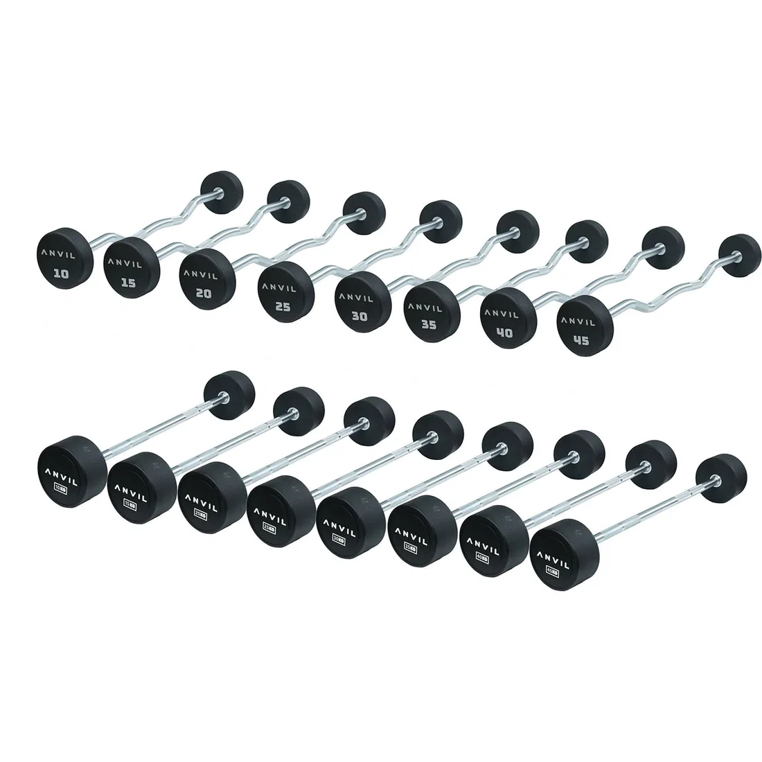 Anvil Fixed Straight & Curl Barbell 10Kg - 45Kg Set