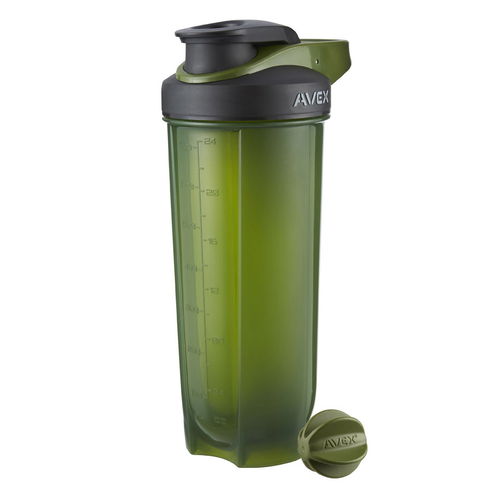 Avex Mixfit Shaker Bottle with Carabiner Clip-Olive-Black-825 ml