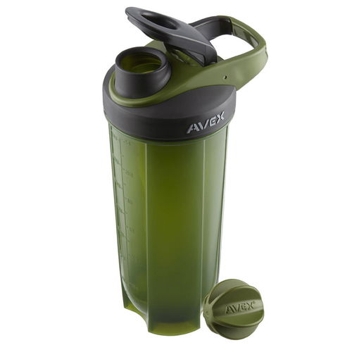 Avex Mixfit Shaker Bottle with Carabiner Clip-Olive-Black-825 ml