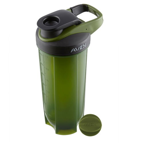 Avex Mixfit Shaker Bottle with Carabiner Clip-Olive-Black-825 ml