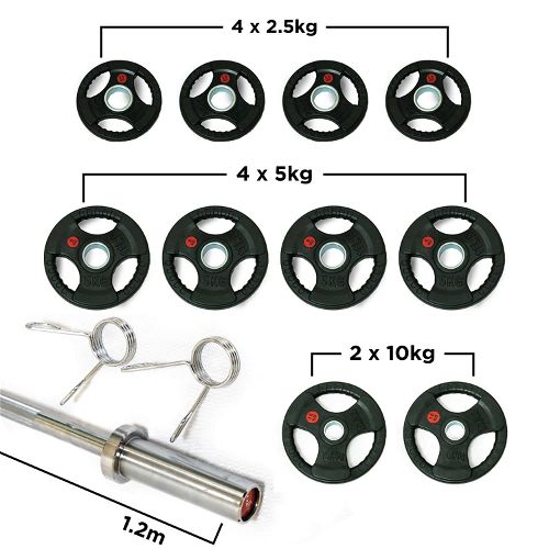 Beast Fitness Olympic Rubber Tri Grip Disc with Barbell Set-60Kg