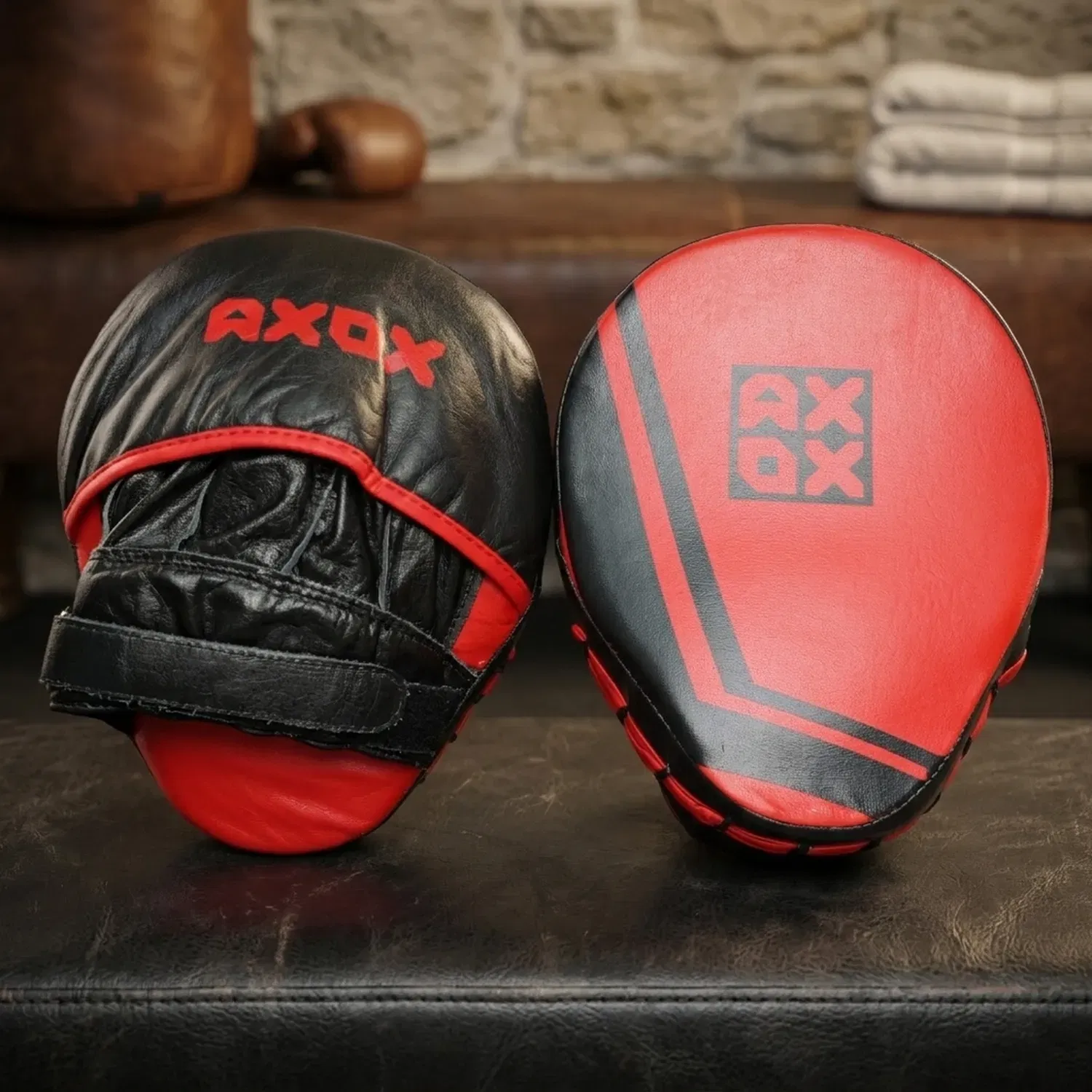 Axox Leather Focus Mitts - Red/Black - L/XL