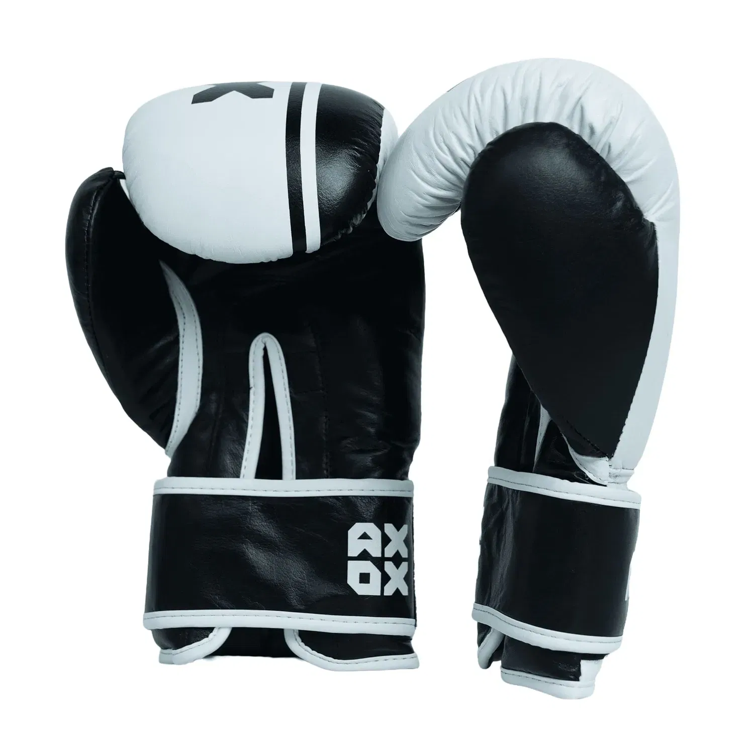 Axox Leather Boxing Gloves for Training - White/Black - 10 Oz