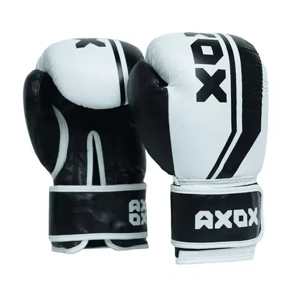 Axox Leather Boxing Gloves for Training - White/Black - 16 Oz
