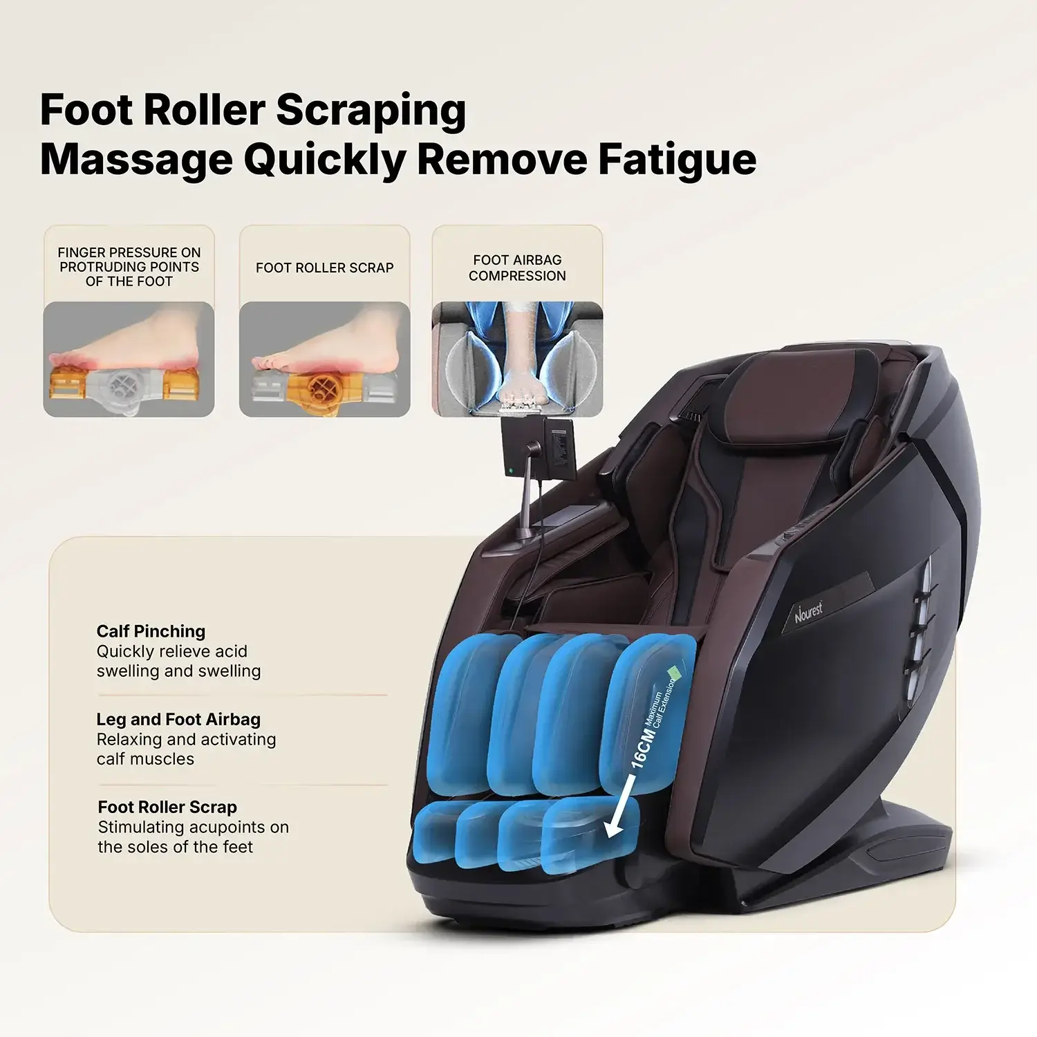 Nourest Core-D Dual Roller Full Body Massage Chair - Brown