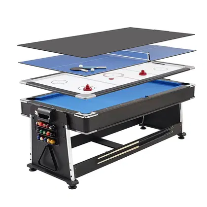 Vox Fitness 4 in 1  7ft Blue Pool Table Billiard + Air Hockey + Tennis Table