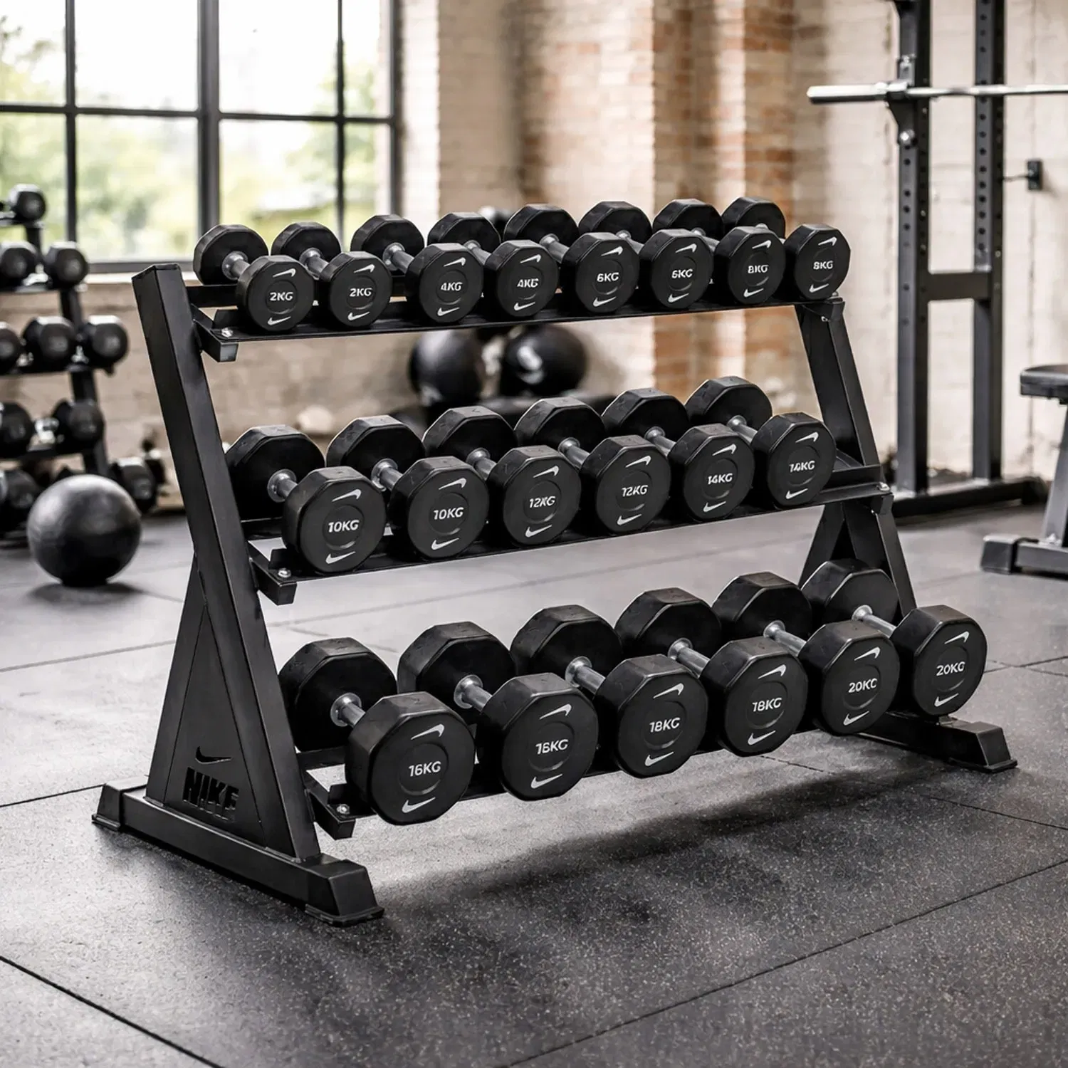 Nike Strength Premium Urethane Pro Dumbbell Set 2-20 kg With 3-Tier Rack |Bundle