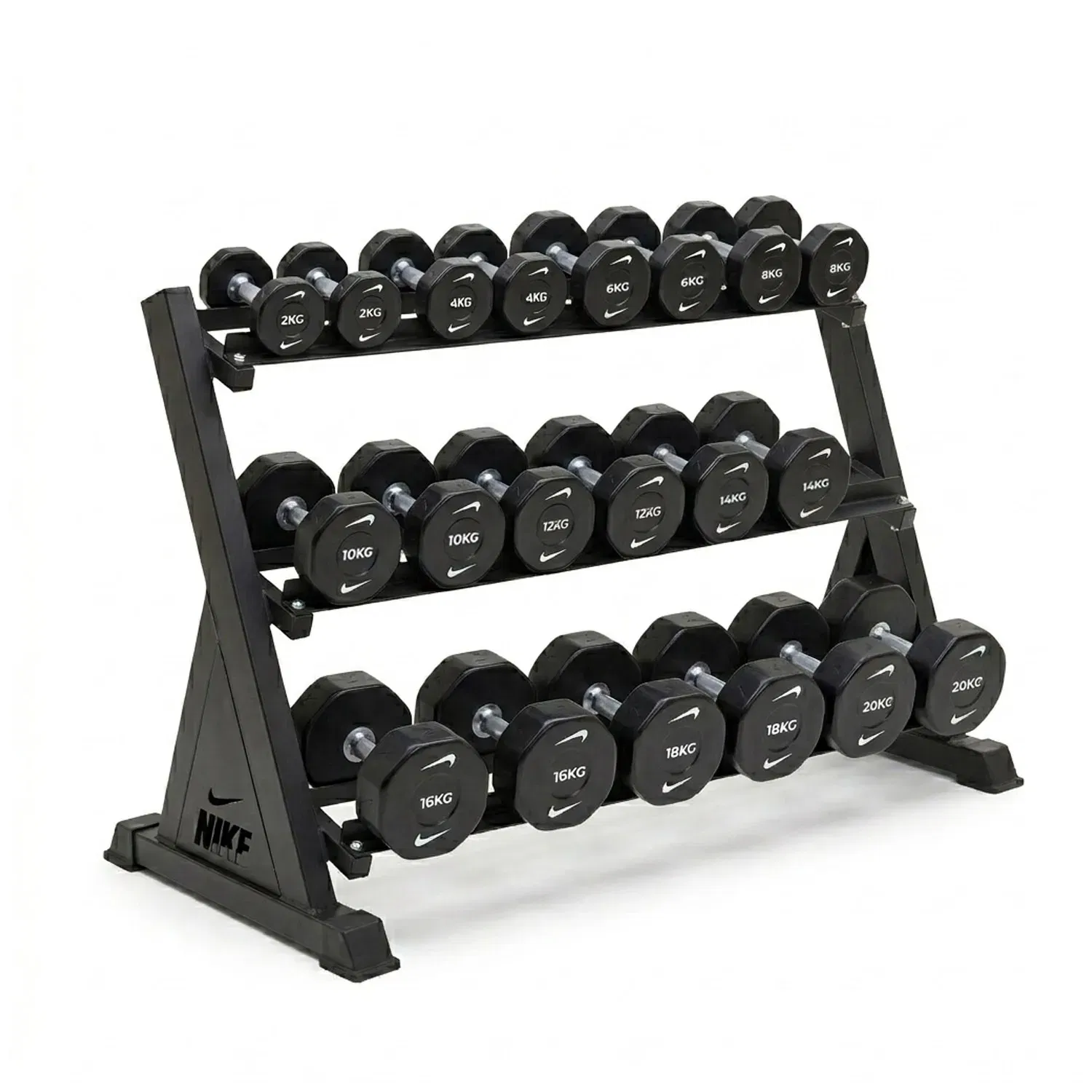 Nike Strength Premium Urethane Pro Dumbbell Set 2-20 kg With 3-Tier Rack |Bundle