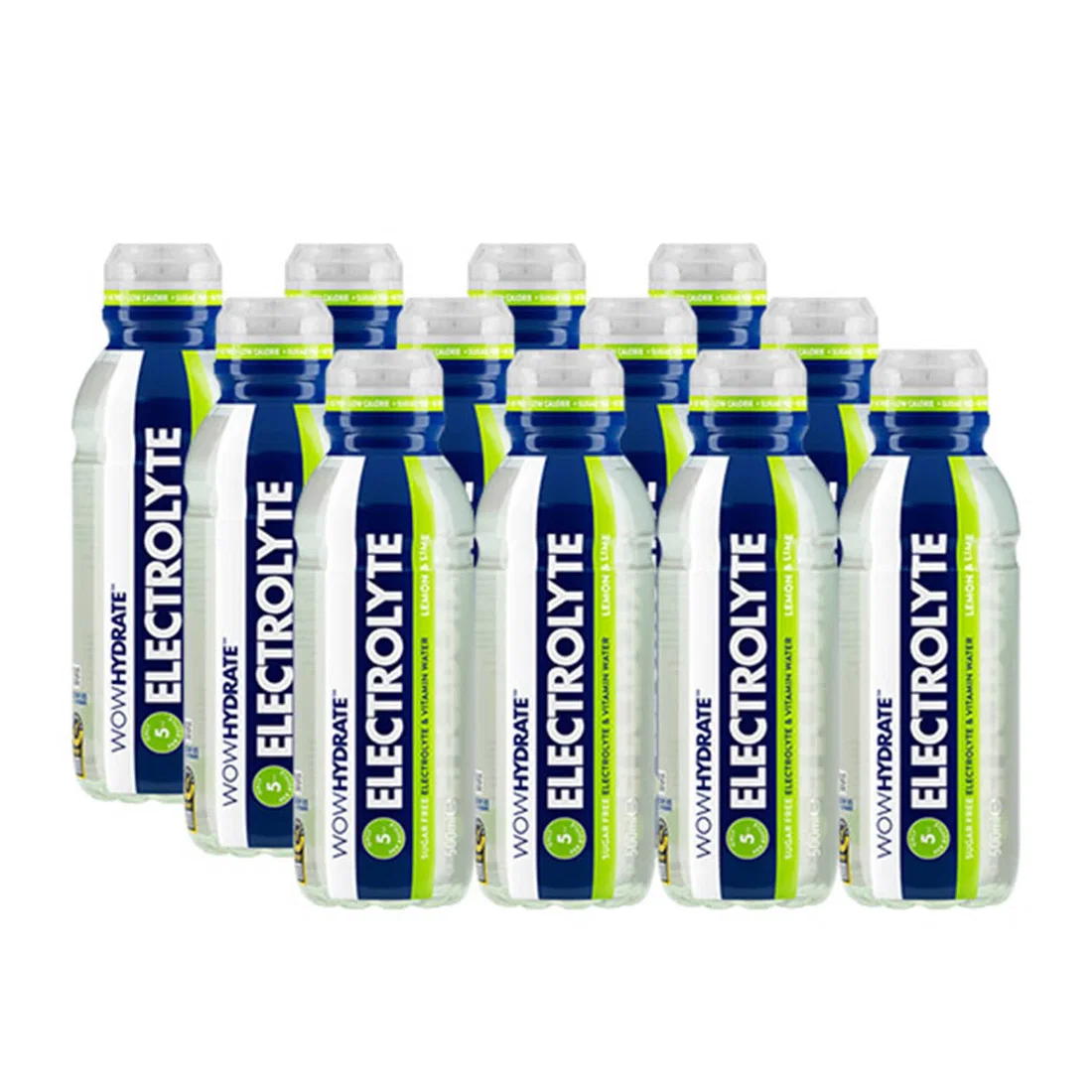 Wow Hydrate Sugar Free Electrolyte & Vitamin Water- 500ml  - Lemon & Lime - 12 Pcs