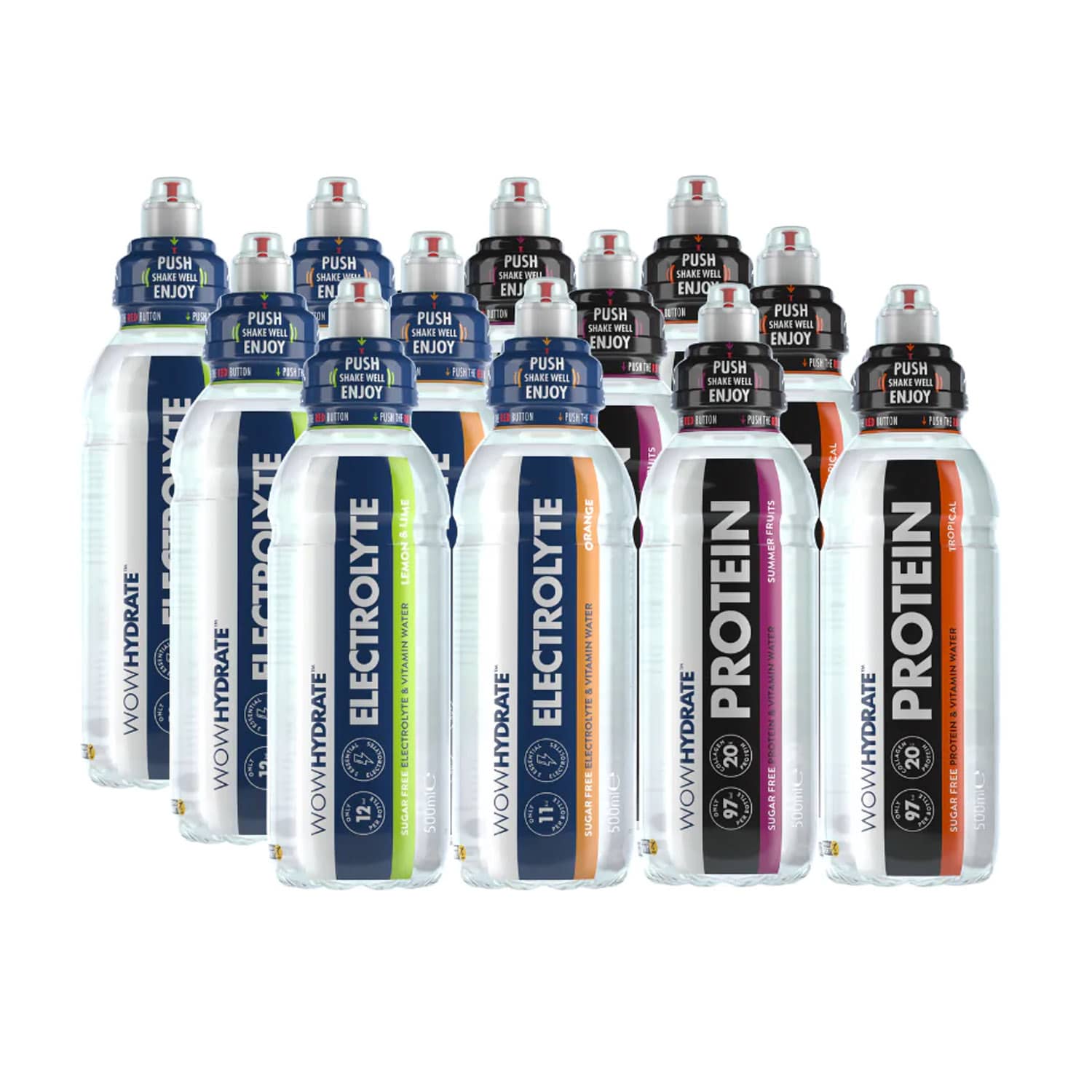 واوهيدرات عبوة التذوق - جميع النكهات - 500 مل (عبوة من 12 قطعة)