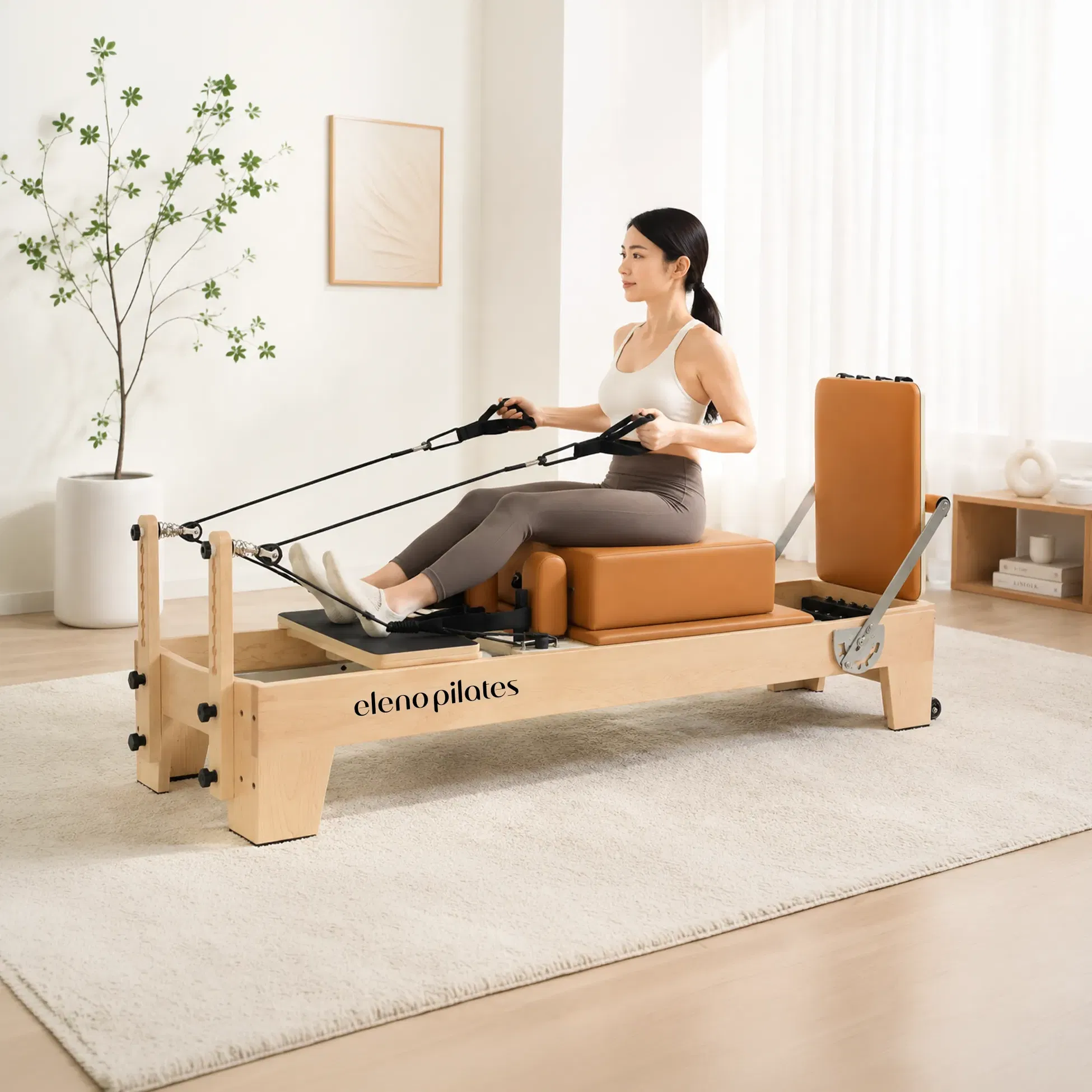 Eleno Pilates M4 Pro Maple Wood Reformer Bundle - Brick Red
