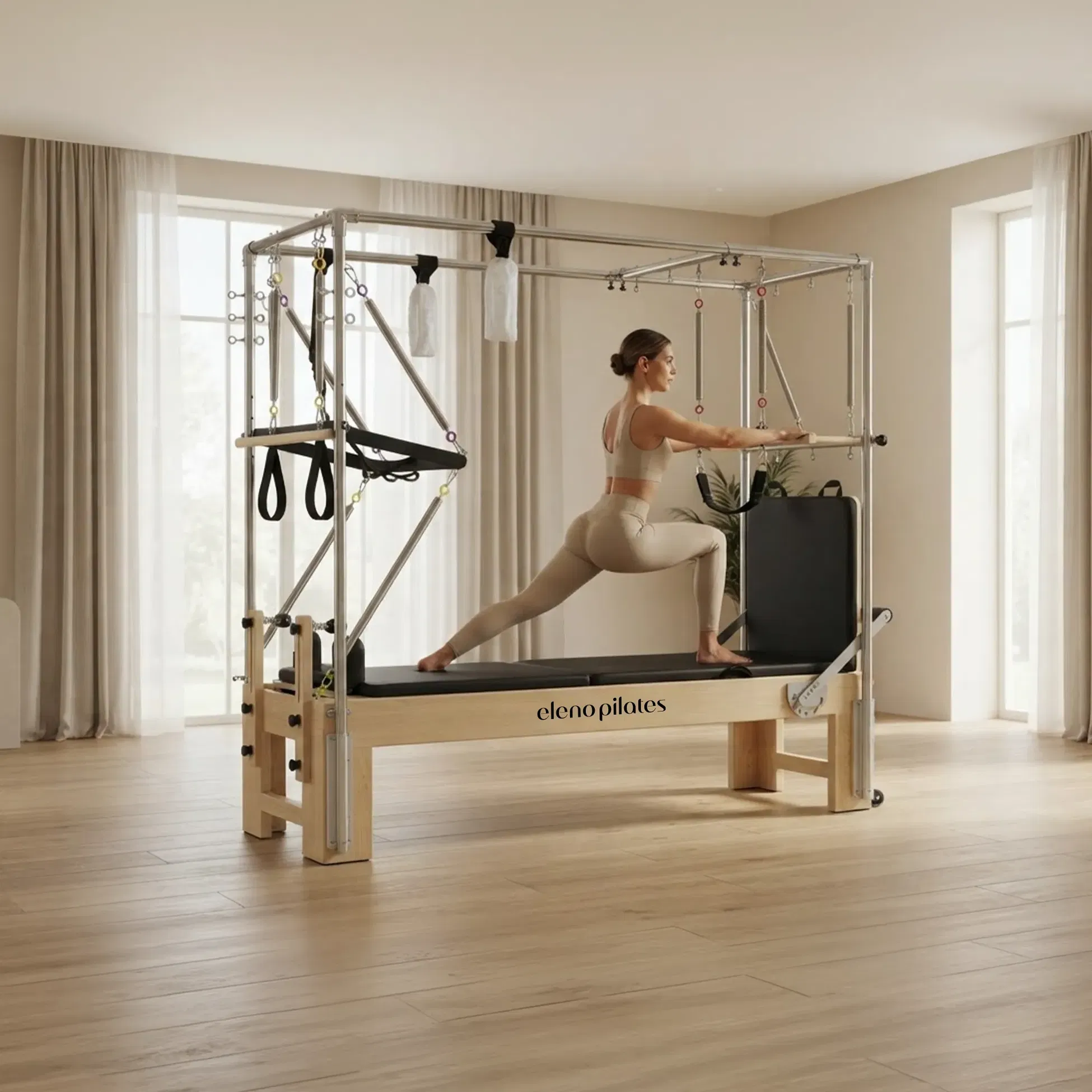 Eleno Pilates E100 Maple Finish 3 in 1 Pilates Reformer with Full Cadillac