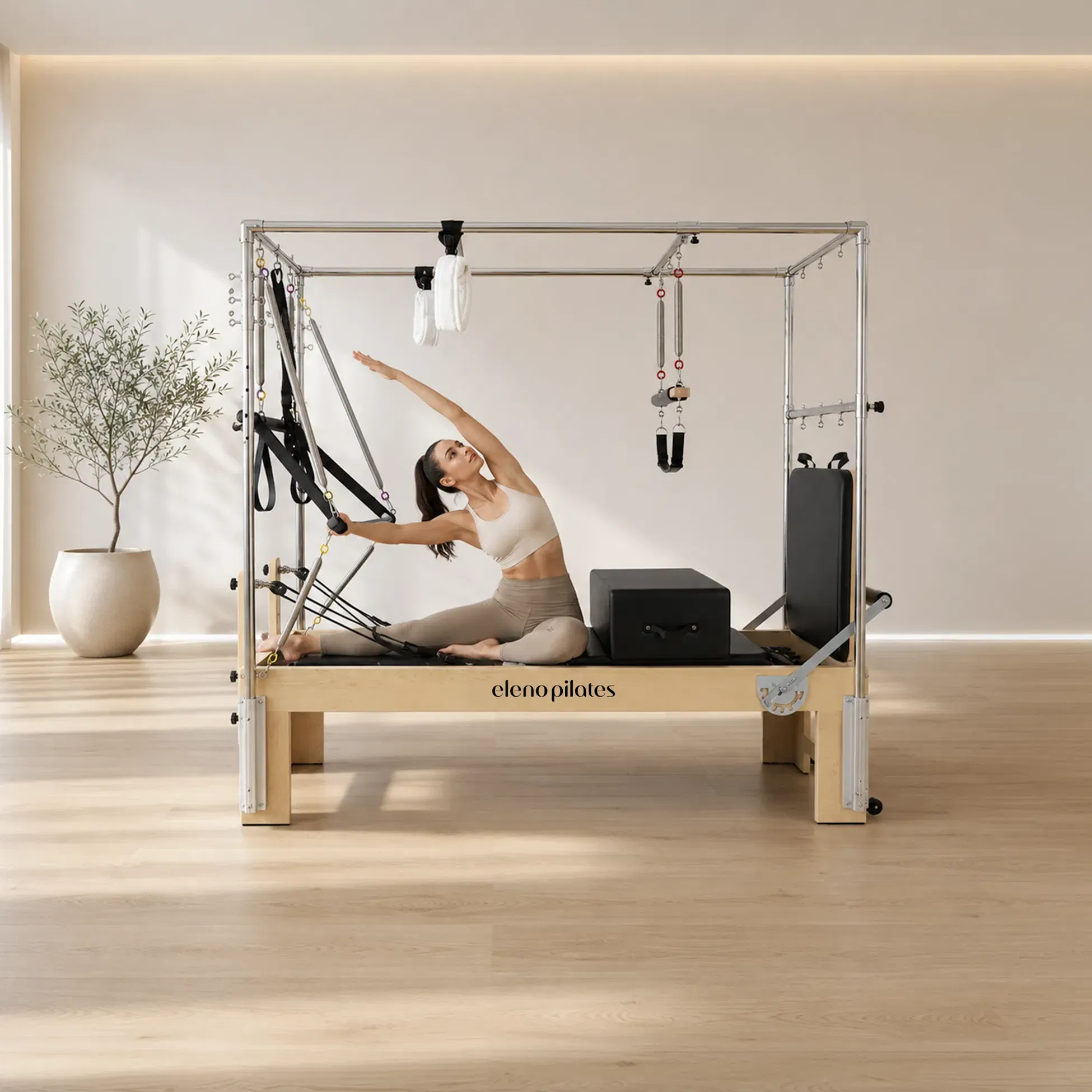 Eleno Pilates E100 Maple Finish 3 in 1 Pilates Reformer with Full Cadillac
