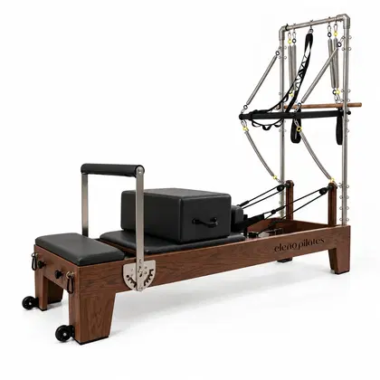 Eleno Pilates Home Fit Pro Red Oak Studio Reformer With Half Tower Bundle - Black