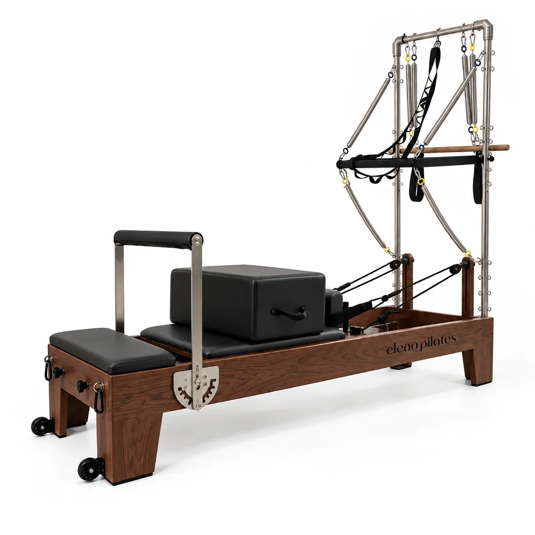 Eleno Pilates Home Fit Pro Red Oak Studio Reformer With Half Tower Bundle - Black