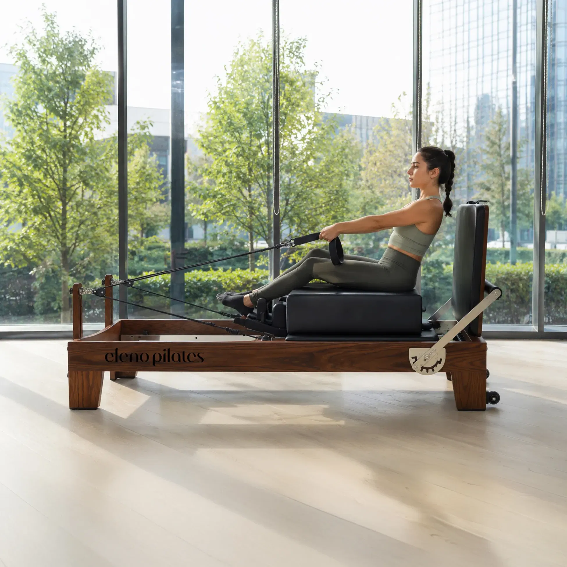 Eleno Pilates Home Fit Pro Red Oak Reformer Bundle - Black