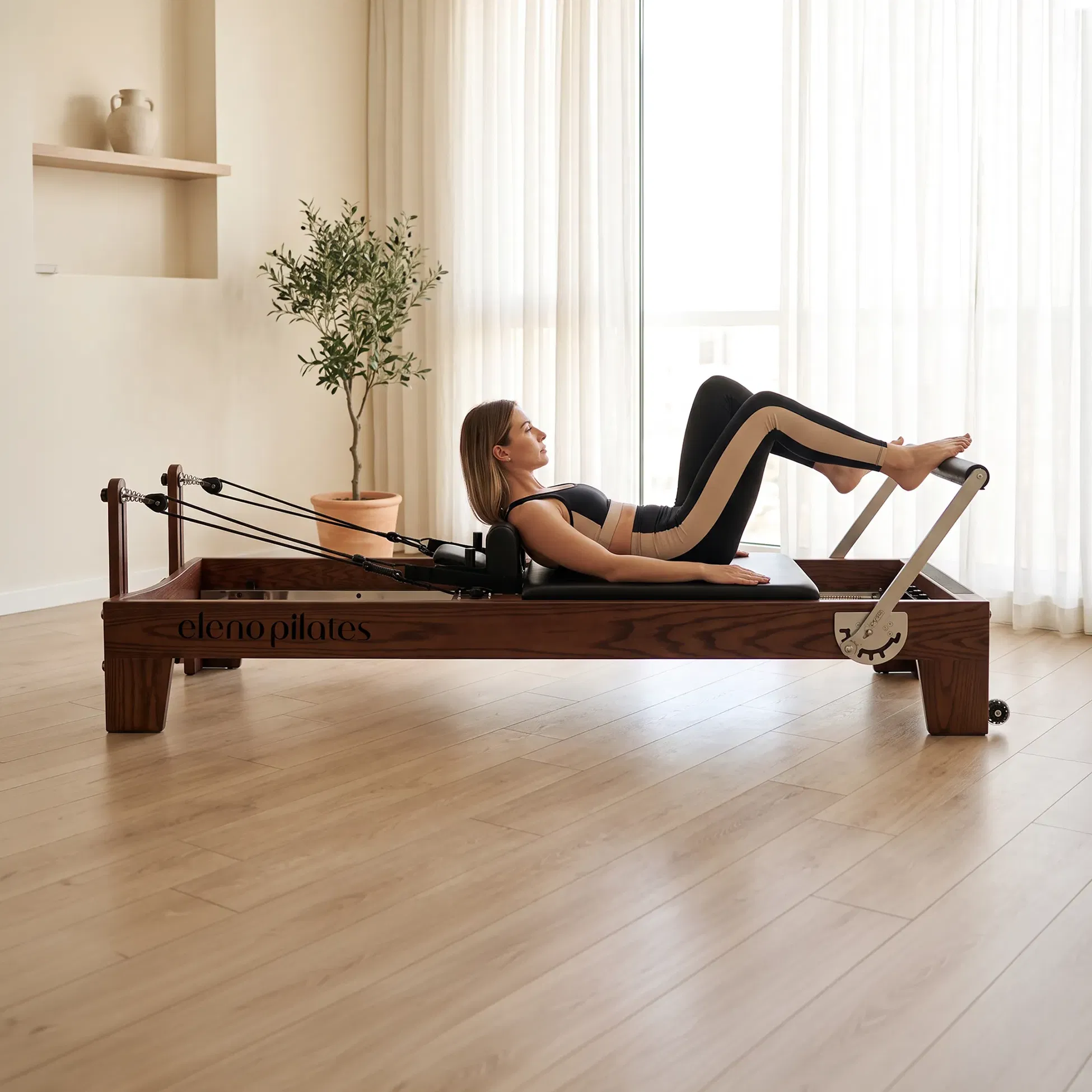 Eleno Pilates Home Fit Pro Red Oak Reformer Bundle - Black