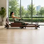 إلينو بيلاتس باقة جهاز بيلاتس ريفورمر المنزلي القابل للطي **Home Fit** المصنوع من خشب البلوط الأحمر - Brown