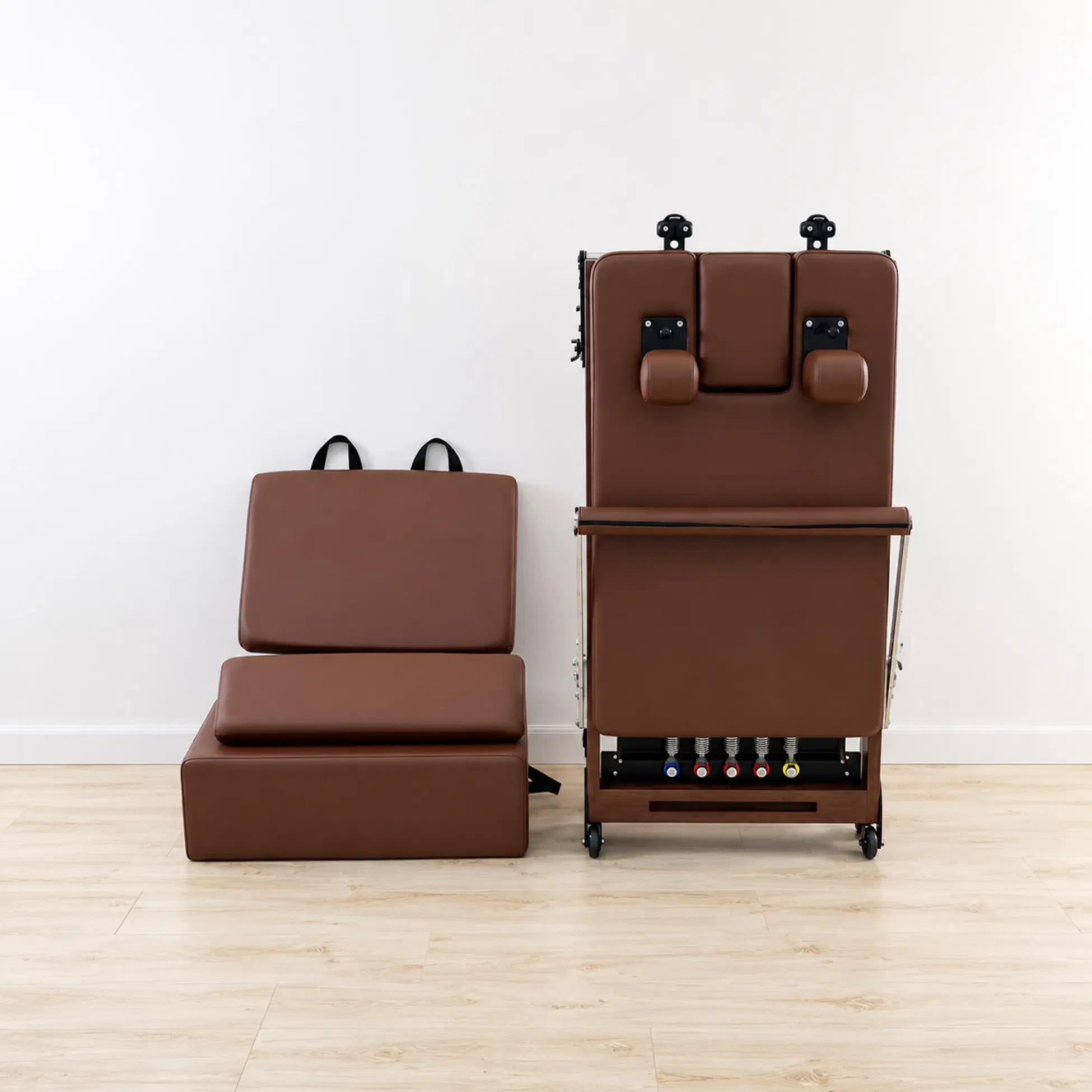 Eleno Pilates Home Fit Red Oak Foldable Reformer Bundle - Brown