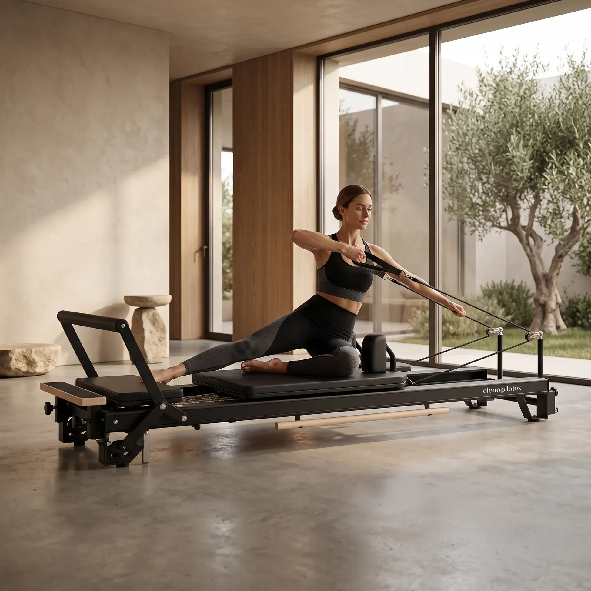 Eleno Pilates E2 Max Aluminum Alloy Pilates Reformer Bundle (Black)