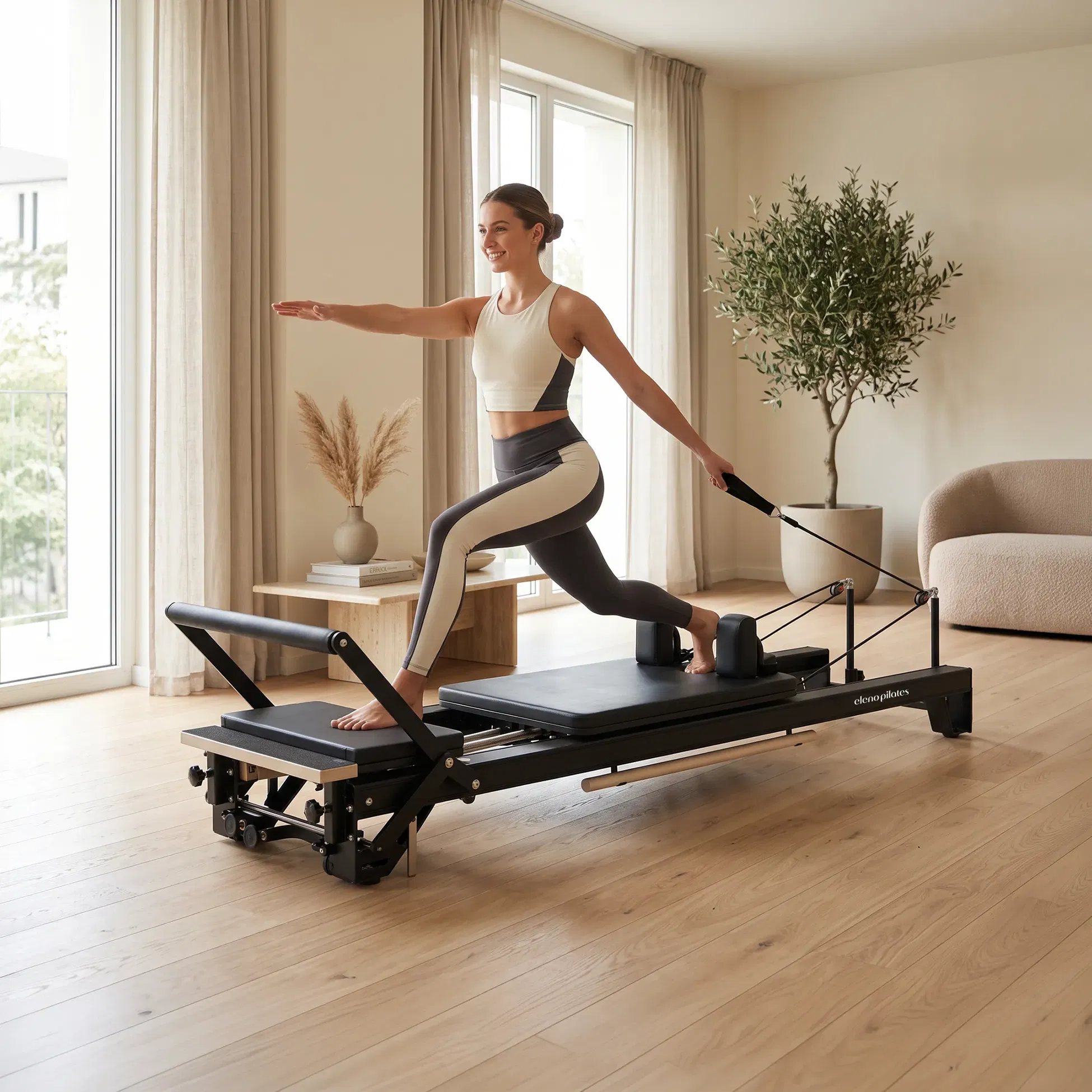 Eleno Pilates E2 Max Aluminum Alloy Pilates Reformer Bundle (Black)
