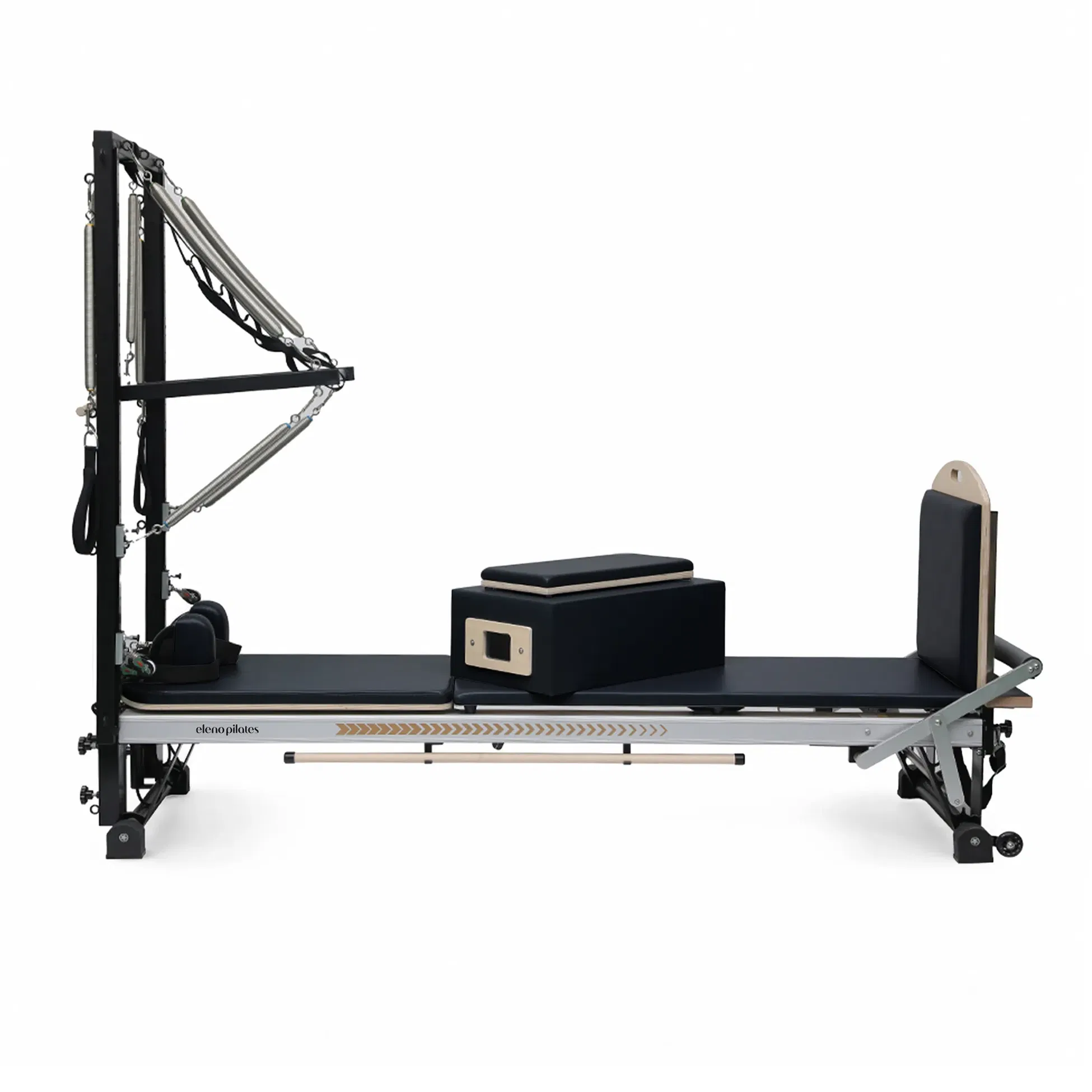 Eleno Pilates E8 Max Plus Aluminum Alloy Pilates Reformer With Half Tower Bundle (Black) - Silver