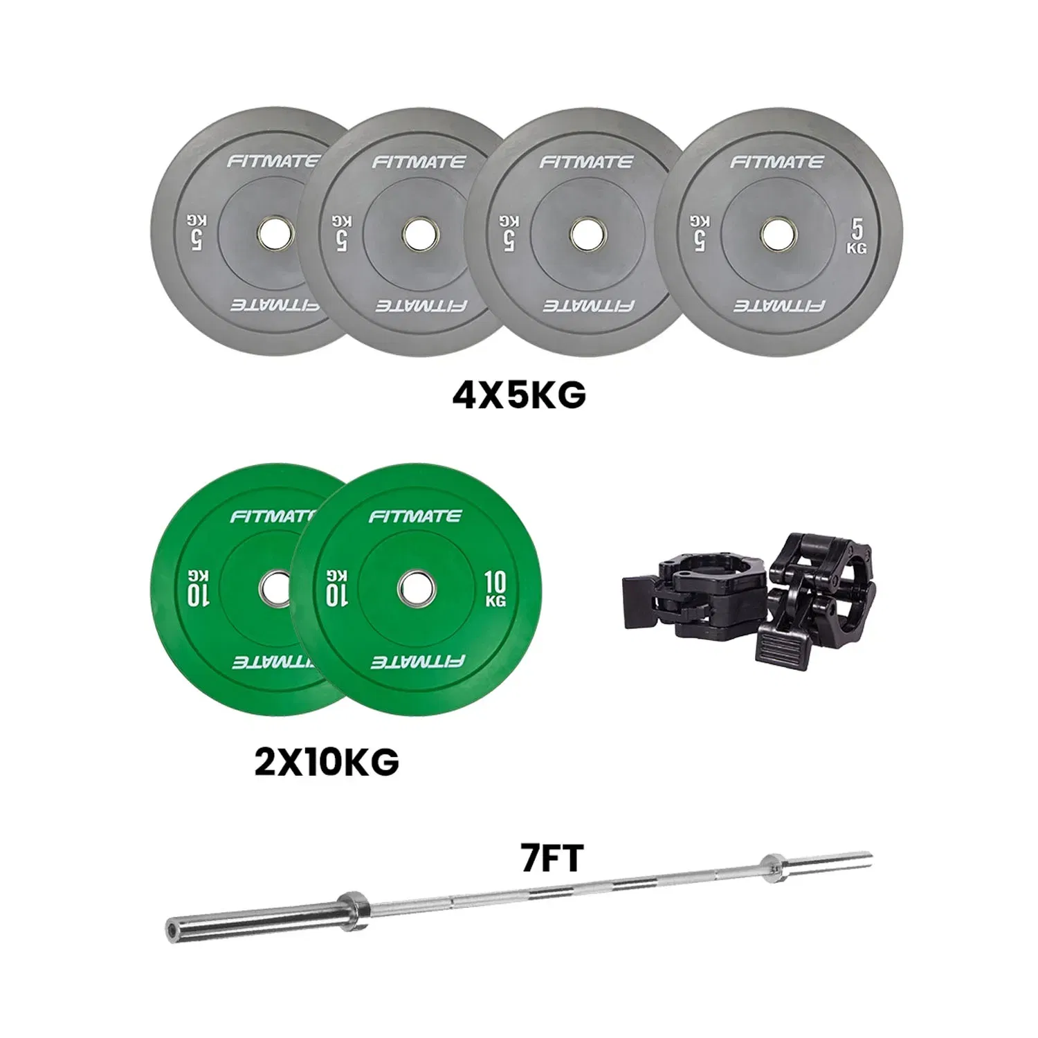 Fitmate Color Bumper Plate Set With 7ft Olympic Bar - 60  Kg
