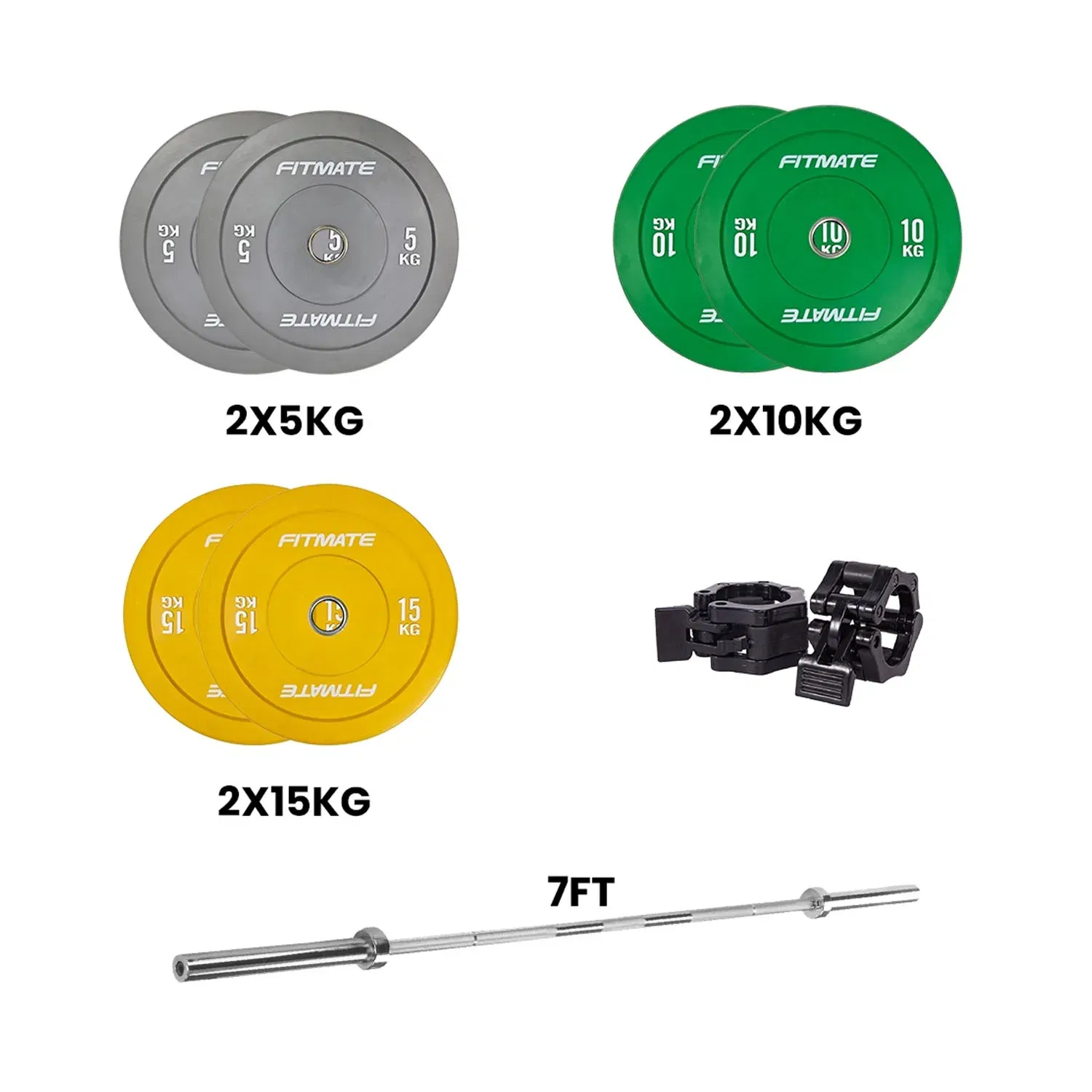 Fitmate Color Bumper Plate Set With 7ft Olympic Bar - 80  Kg