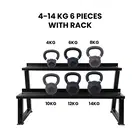 Fitmate Cast Iron Kettlebell Set With Rack - 4-14  Kg