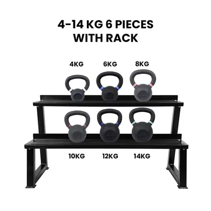 Fitmate Cast Iron Kettlebell Set With Rack - 4-14  Kg