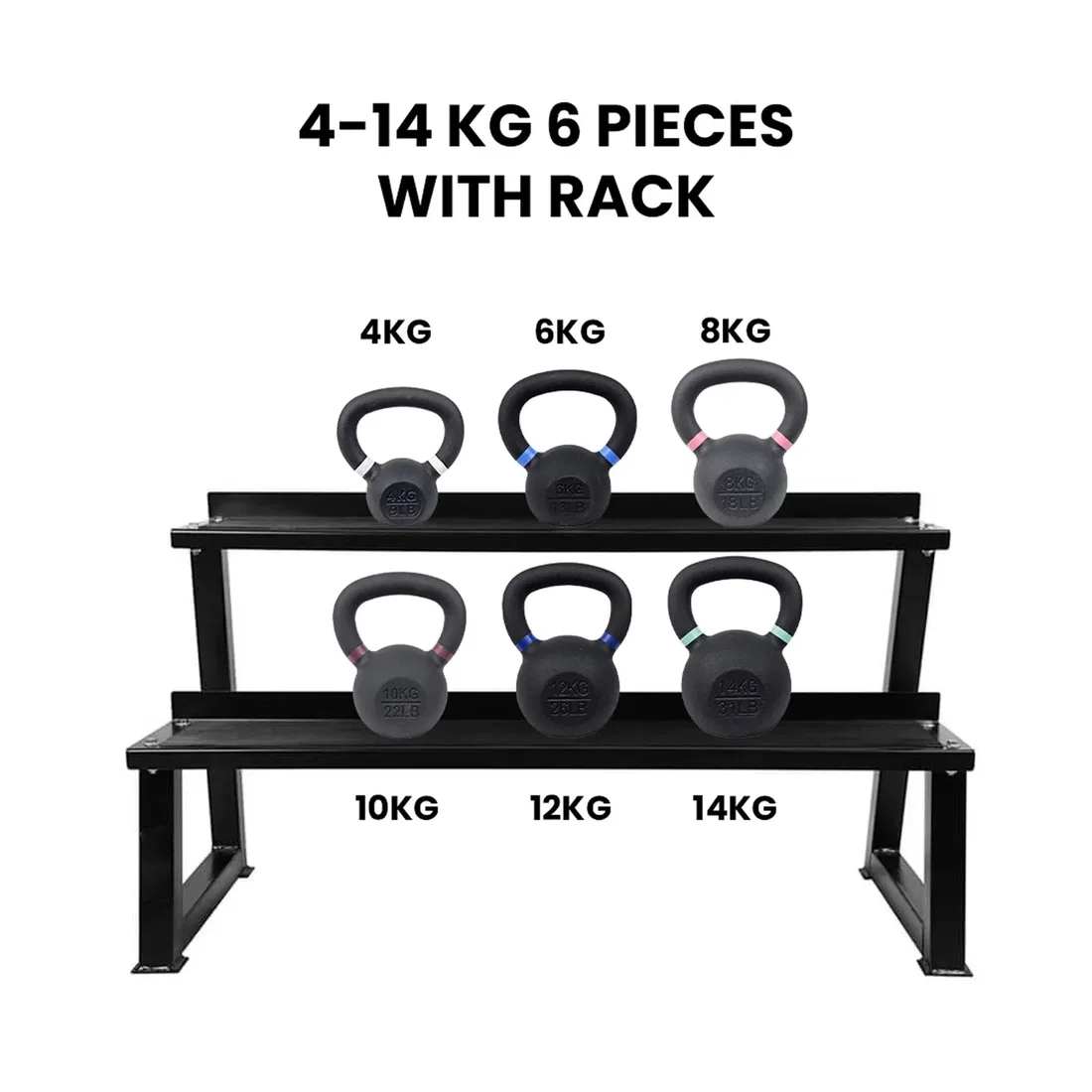 Fitmate Cast Iron Kettlebell Set With Rack - 4-14  Kg