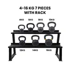 Fitmate Cast Iron Kettlebell Set With Rack - 4-16  Kg