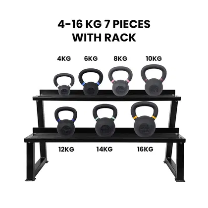 Fitmate Cast Iron Kettlebell Set With Rack - 4-16  Kg