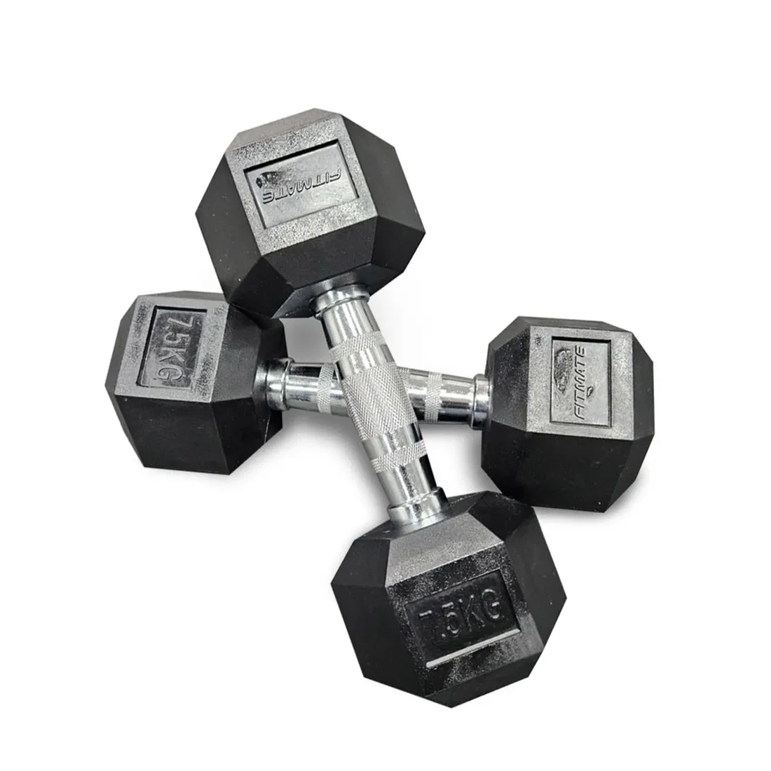 Fitmate Rubber Coated Hex Dumbbell - 7.5 Kg