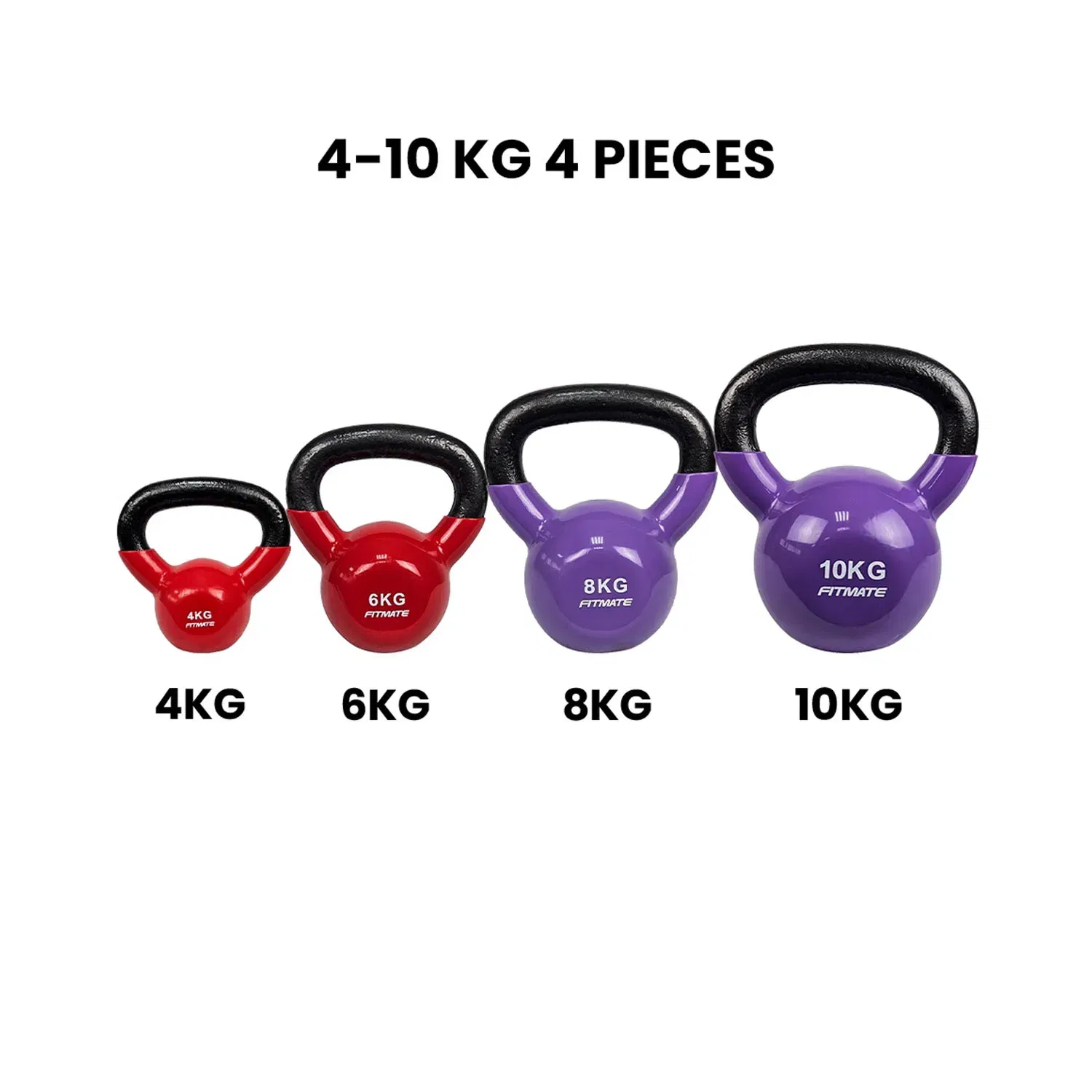 Fitmate Vinyl Kettlebell Set - 4 Pcs | 4 To 10  Kg
