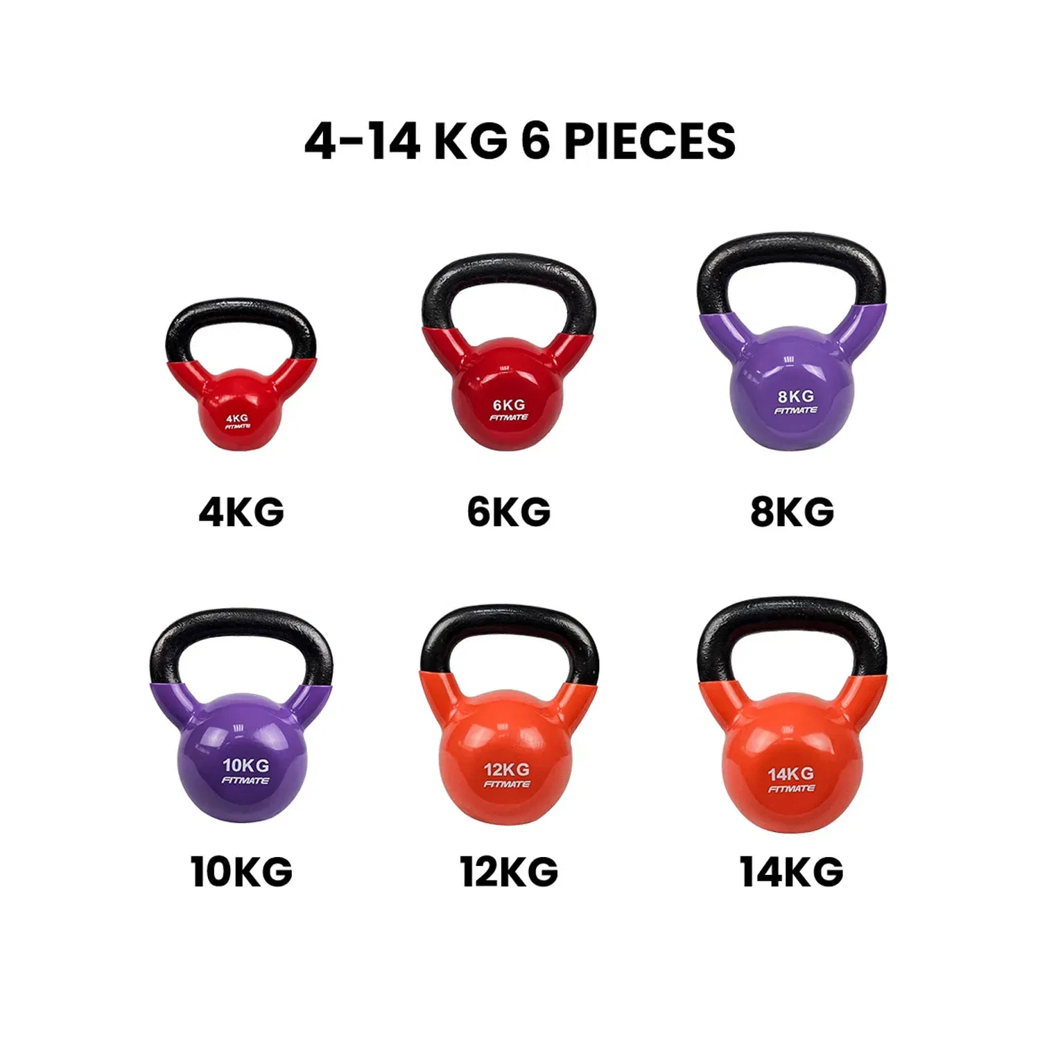 Fitmate Vinyl Kettlebell Set - 6 Pcs | 4 To 14  Kg