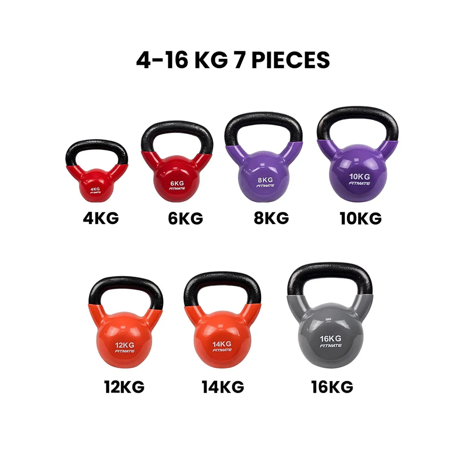 Fitmate Vinyl Kettlebell Set - 7 Pcs | 4 To 16  Kg