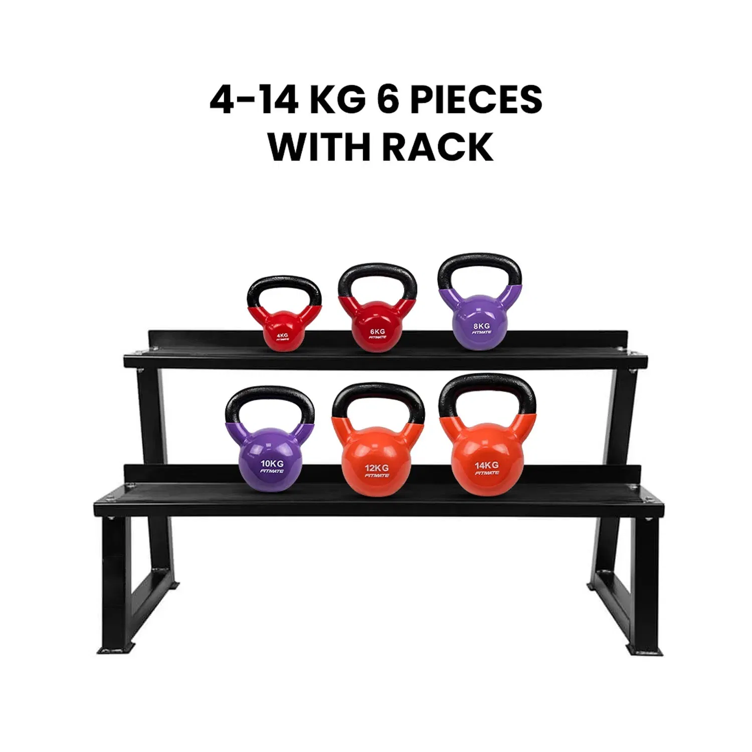 Fitmate Vinyl Kettlebell Set With Rack - 4 To 14  Kg