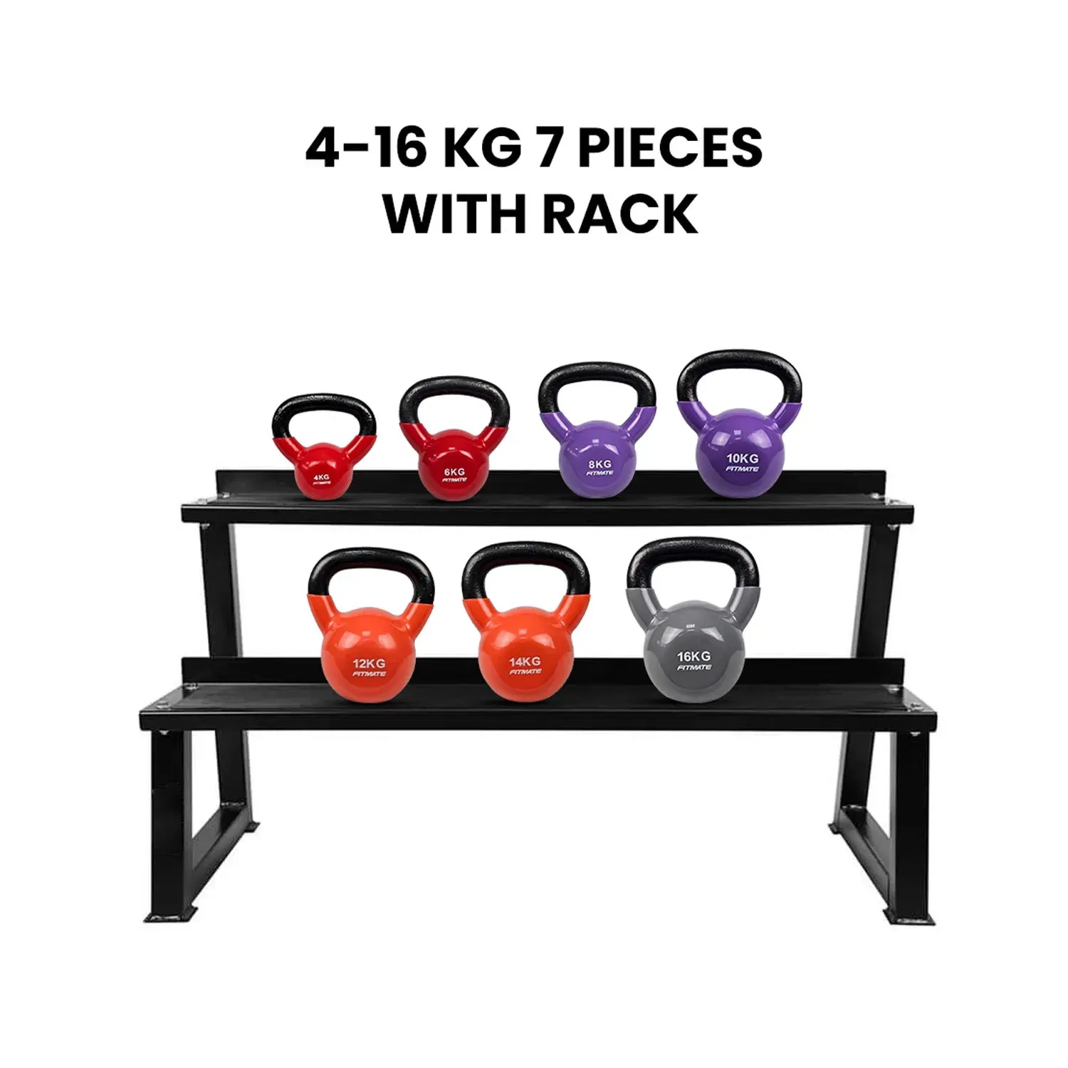 Fitmate Vinyl Kettlebell Set With Rack - 4 To 16  Kg