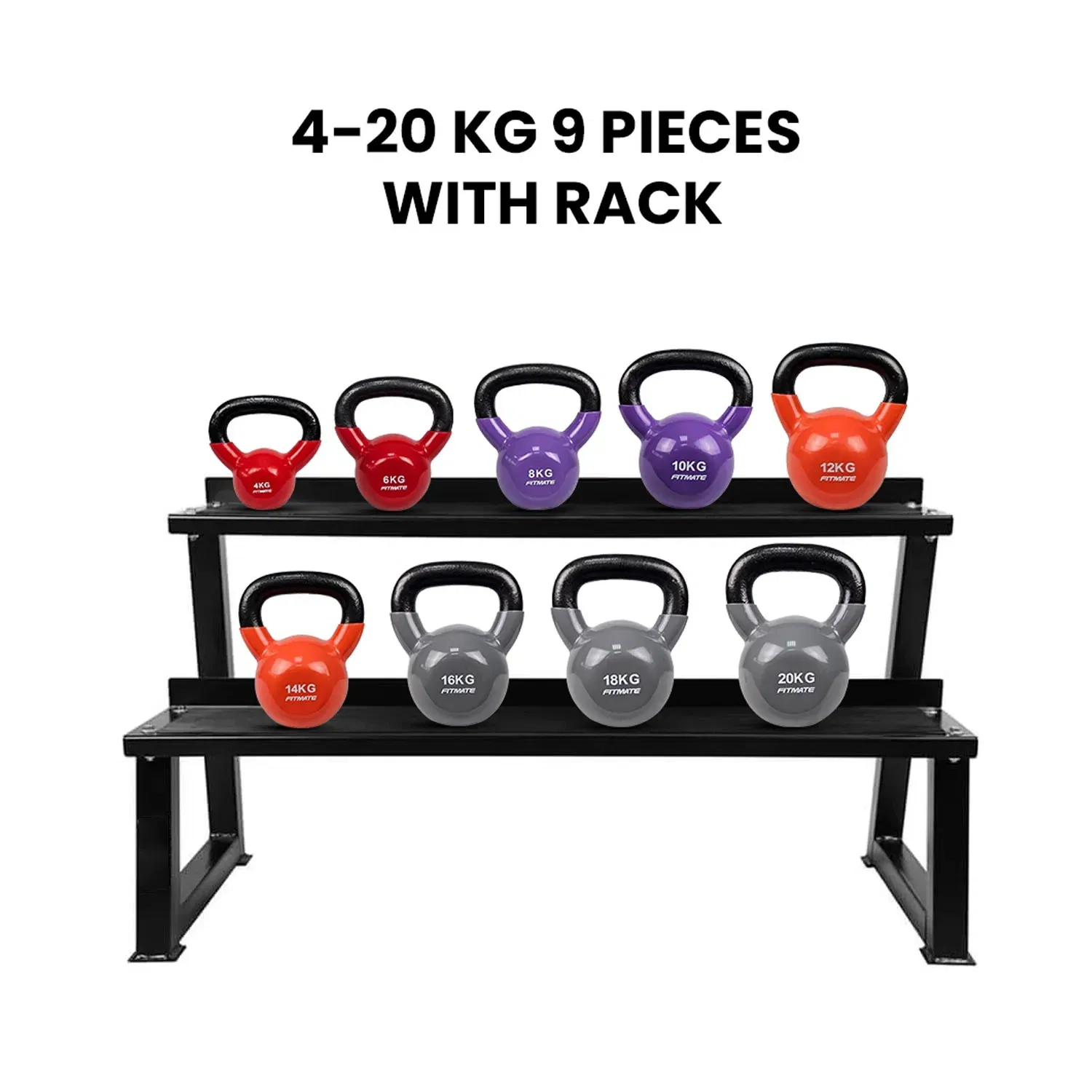 Fitmate Vinyl Kettlebell Set With Rack - 4 To 20  Kg