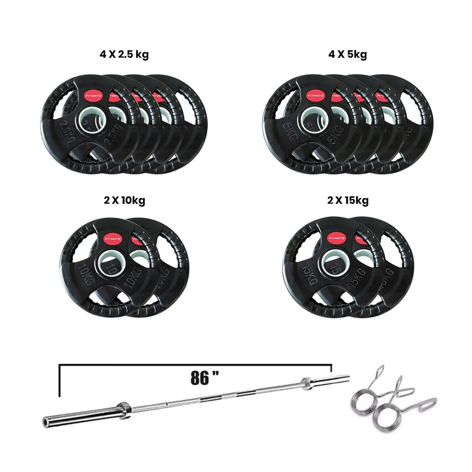 Fitmate Rubber Weight Plate Set With 7ft Olympic Bar - 140  Kg