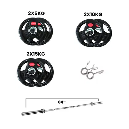 Fitmate Rubber Weight Plate Set With 7ft Olympic Bar - 80 Kg