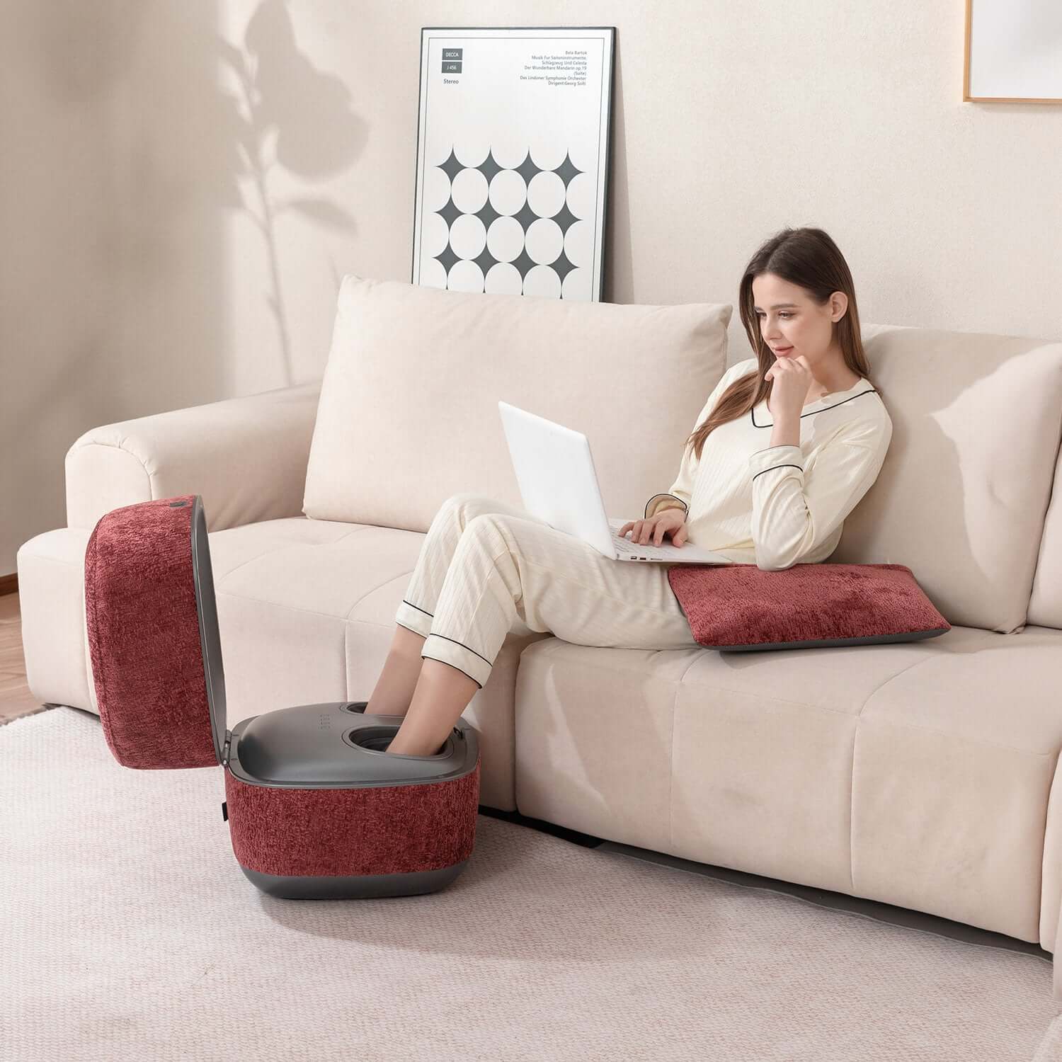 Nourest 3-in-1 Comfort F1 Foot Massager + Ottoman - Red