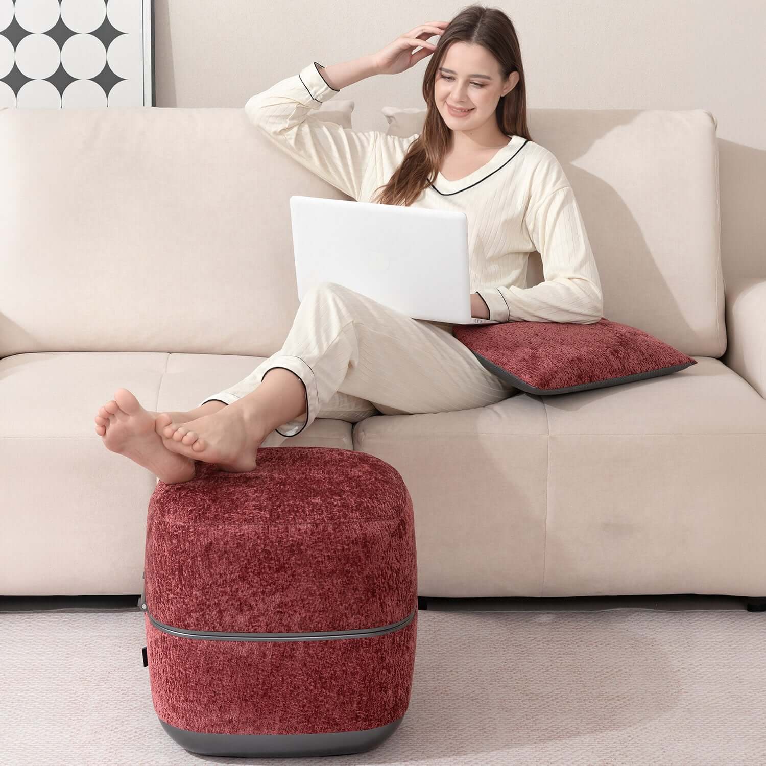 Nourest 3-in-1 Comfort F1 Foot Massager + Ottoman - Red