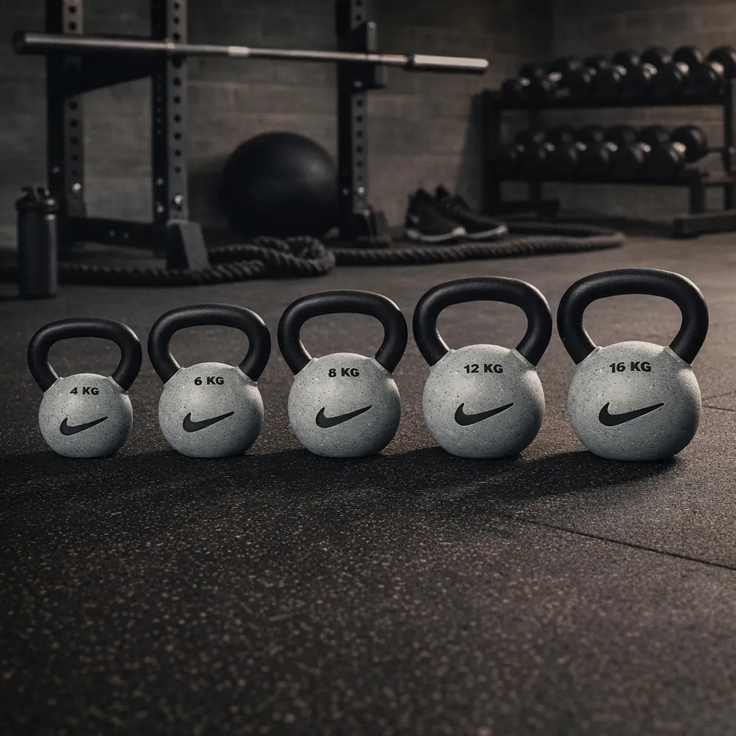 Nike Strength  Grind/Smoke Rubber-Coated Kettlebell (Bundle) - 4-16 Kg
