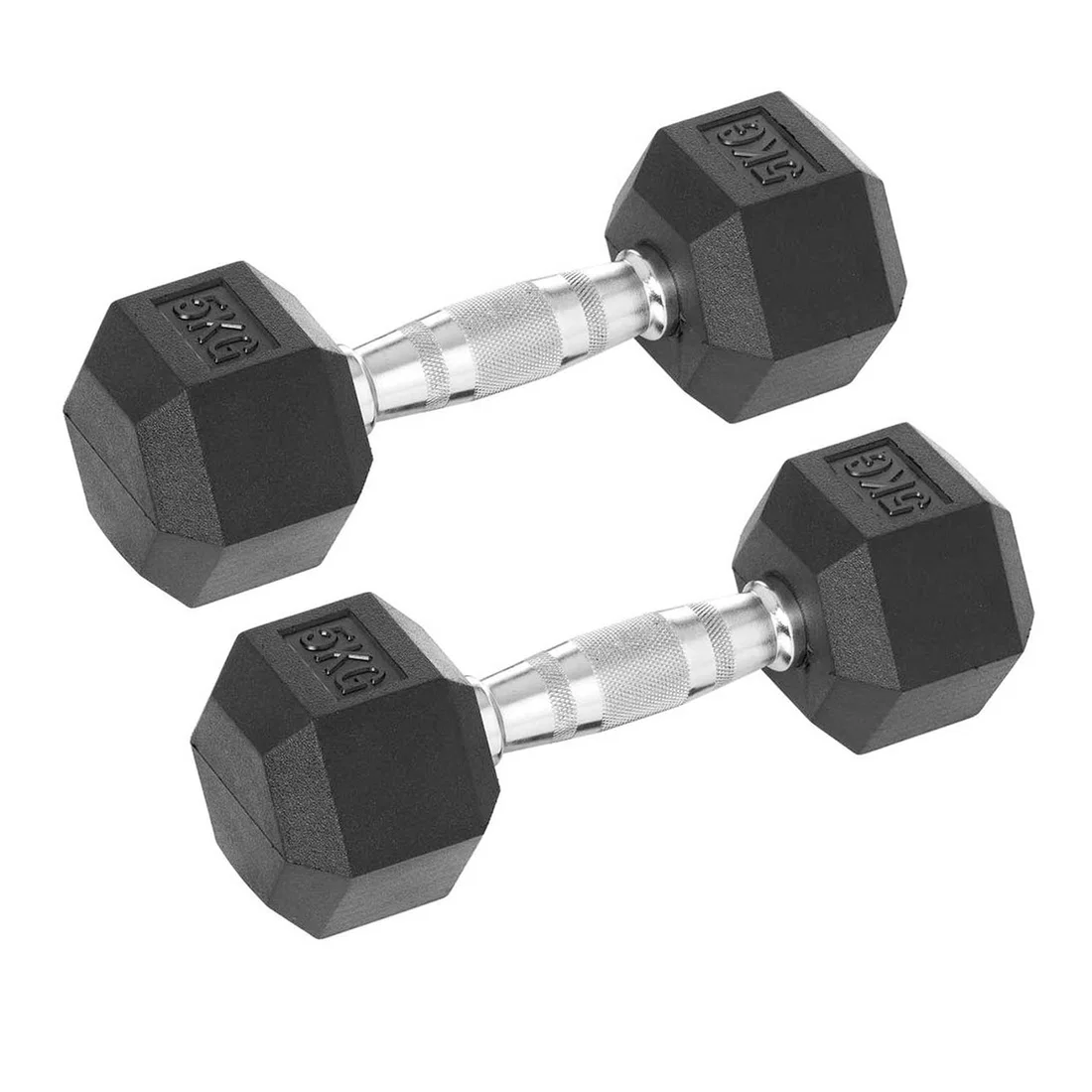 هارلي للياقة البدنية دمبل سداسي مطاطي بمقبض من الكروم - 5 Kg - Pair
