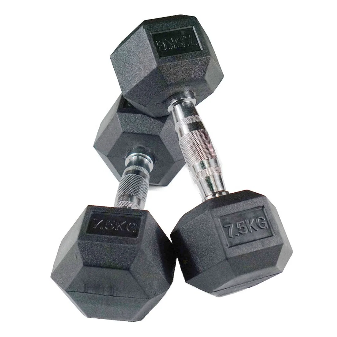 Harley Fitness Rubber Hex Dumbbell With Chrome Handle - 7.5 Kg - Pair
